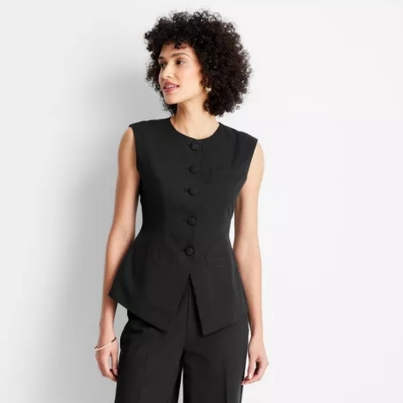 Jenee Naylor Tops - Jenee Naylor Sleeveless Button Front Waistcoat Vest Future Collective Black